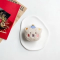Cute teddy plush bear phone stand with striped hat and detailed embroidery - Beige Hat Bear