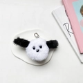 Detalle de soporte para móvil de peluche con forma de perro y broche metálico plateado - Soporte de felpa - Perro de dibujos animados