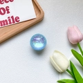Detail of laser iridescent crystal ball phone grip with blue glitter and sequins - Light Blue