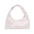 Minimalistische weiße Hobo-Tasche aus glänzendem Kunstleder mit vertikaler Naht - Weiß
