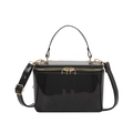 Schicke schwarze Lackleder-Box-Tasche mit goldenem Reißverschluss und Tragegriff - Schwarz