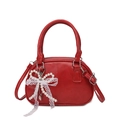 Elegante bolso bandolera de cuero PU rojo con colgante de perla y lazo de encaje - Estilo Con Colgante / Rojo con Colgante