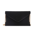 Modische schwarze Umschlagtasche mit V-Klappe, Webstruktur und Goldkette für Damen - Schwarz