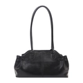 Minimalist black faux leather tote bag with long straps and vertical stitching detail - Black