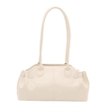 Retro cream white glossy faux leather shoulder bag with elegant minimalist stitching - Off White