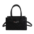 Classic black square handbag featuring ethnic embroidery and silver metal interlocking lock - Black