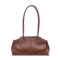 Vintage brown leather shoulder bag with center stitching and long strap for women - Brown