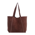 Retro-Shopper aus braunem Wildleder mit Nieten und großem Stauraum für den Alltag - Braun