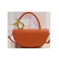 Chic orange saddle bag in smooth PU leather with gold hardware and shoulder strap - Orange