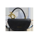 Chic black crescent saddle bag with gold spiral handle and fashion lettering - Black