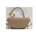 Beige crescent saddle bag with metallic gold hardware and detachable strap - Khaki