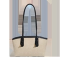 Chic beige suede tote bag with black leather straps and gold hardware fashion shoulder bag - White