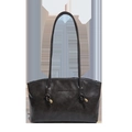 Retro dark grey tote bag in matte leather with elongated shoulder straps and knotted details - Gray