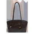 Deep coffee brown tote bag in glossy leather with knotted straps and gold-tone details - Brown
