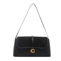 French vintage black underarm bag with gold G-clasp and leather suede texture - Black