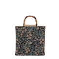 Borsa a tracolla floreale capiente con manici in vero bambù in stile vintage - Nero