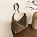 Brown suede tote bag with minimalist large capacity design and adjustable strap - Brown