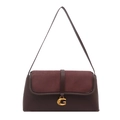 Retro baguette shoulder bag in burgundy suede and brown leather with gold G-buckle - Brown