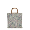 Borsa tote jacquard retrò con motivo floreale e manici in bambù per il pendolare quotidiano - Fiore verde