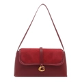 Minimalist deep red square shoulder bag with suede flap and golden G-shaped buckle - Red