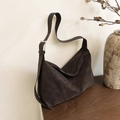 Minimalist large brown hobo bag in matte finish with adjustable shoulder strap - Brown