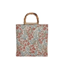 Borsa tote in tela floreale con manici in bambù e motivi di fiori vintage - Piccolo Fiore Rosso