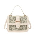 Beige vierkante handtas met GK monogram print en elegante gouden gesp sluiting - Broken Wit