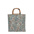 Borsa tote floreale con manici in bambù e design in tela con motivo vintage - Fiore Blu