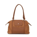 Bruine vintage handtas voor dames van suède met leren bies en zilveren gespaccent - Bruin