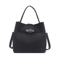 Elegante bolso de hombro en cuero negro con cierre plateado y correa larga para uso diario - Negro