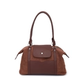 Vintage bruine suède patchwork handtas met magnetische gesp en klinknageldetails - Bruin