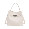 Bolso trapezoidal blanco de piel granulada con cierre plateado y correa de hombro - Blanco