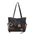 Große schwarze Tragetasche mit Vintage-Patches und goldenen Nietendetails für Damen - Schwarz