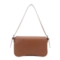 Minimalist brown faux leather shoulder bag with unique curved base and sleek strap - Brown