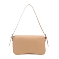 Minimalist khaki PU leather shoulder bag with magnetic flap and wavy bottom design - Khaki