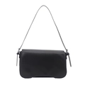 Minimalist black leather underarm bag with curved base and adjustable strap detail - Black