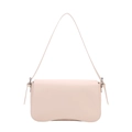 Borsa a spalla minimalista rosa cipria in ecopelle con patta e tracolla lunga - Bianco