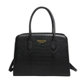 Bolso Boston clásico negro con textura de cocodrilo y letras doradas de moda - Negro