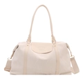 Large cream white faux leather travel bag with marble texture and adjustable strap - White