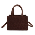 Dunkelbraune Handtasche mit Leopardenmuster aus Wildlederimitat mit Griff und Schultergurt - Braun