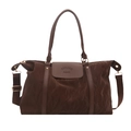 Large dark brown travel tote bag with leather handles and textured fabric finish - Brown