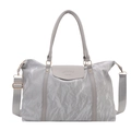 Silver crinkled travel bag with grey leather handles and golden hardware accents - Silver