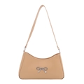 Elegant light brown underarm bag with silver bow accent and minimalist leather design - Khaki