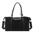 Large black minimalist tote bag with waterproof nylon texture and adjustable shoulder strap - Black