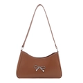 Elegant brown leather underarm bag with silver metal bow accent for women commute - Brown