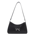 Elegant black hobo bag for women featuring a stylish silver metallic bow decoration - Black