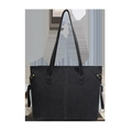 Μαύρη τσάντα denim tote με διακοσμητική ραφή και χρυσή λεπτομέρεια στο λουράκι - Μαύρο
