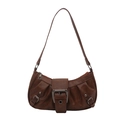 Borsa a spalla vintage marrone con ecopelle a pieghe e dettaglio fibbia metallica - Marrone