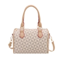 Borsa Boston cilindrica retrò con motivi geometrici e bordi rossi su sfondo bianco - Bianco