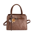 Brown corduroy bucket bag with baseball charms and golden turn-lock closure - With Ornament / Brown